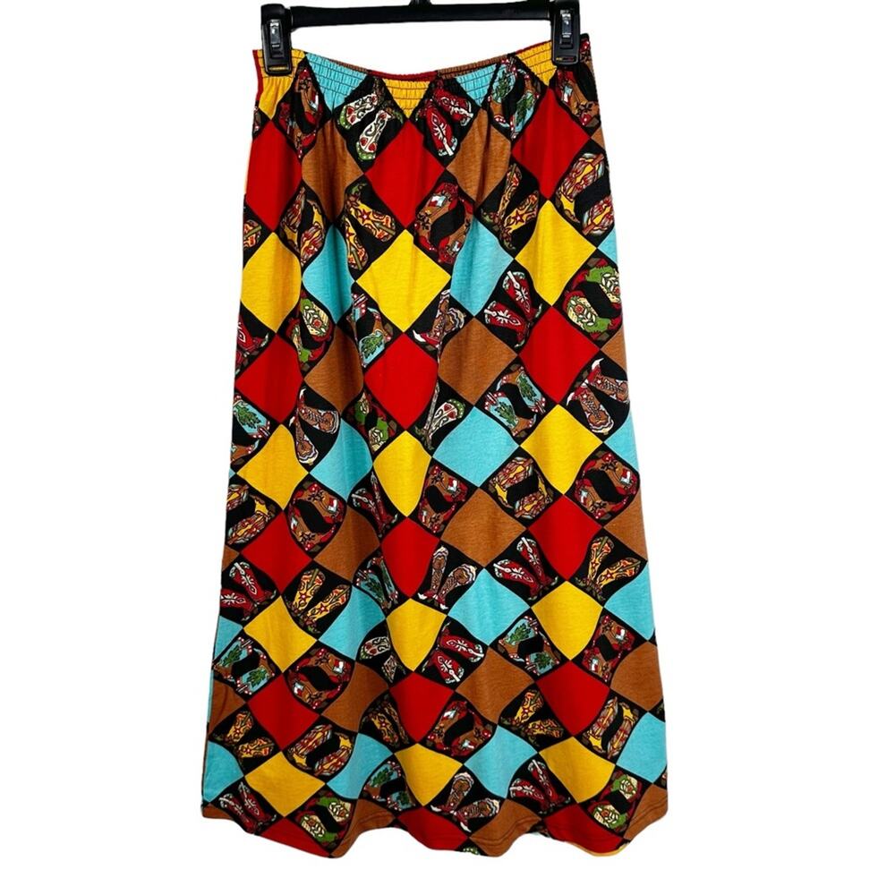 NEW Bob Mackie Wearable Art Texas Themed Print Cowboy Boots Maxi Skirt Size M
